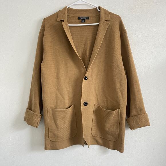 Banana Republic Sweater Cardigan Women M Camel Tan Knit Cotton Minimalist Office - Picture 1 of 12